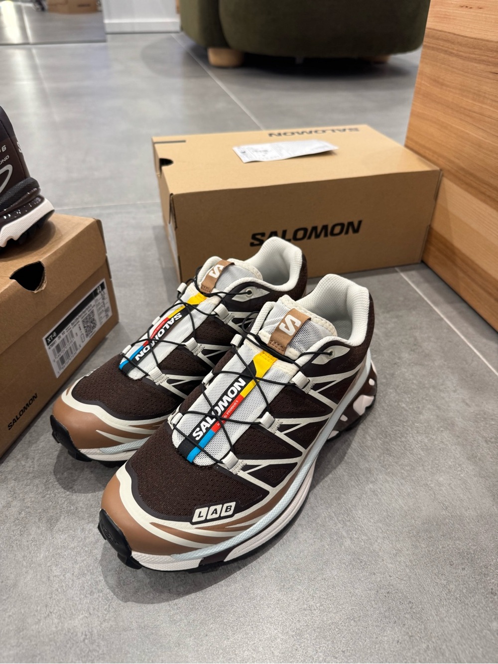 Salomon Brown, White and Black Trail Sneakers with Colored Accents